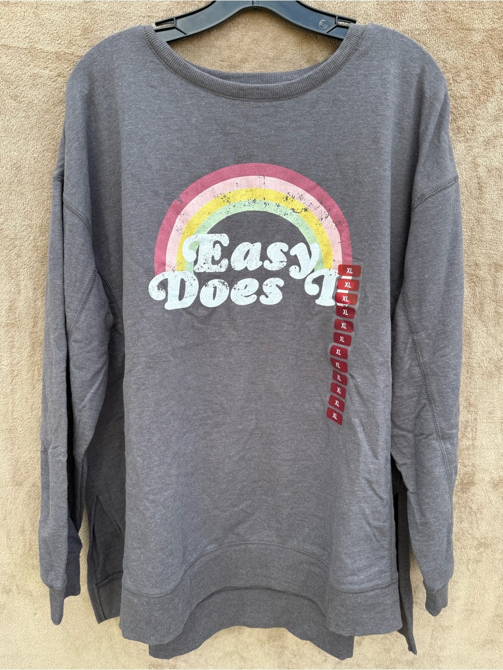 Wildfox Gray 'Easy Does It' Rainbow Graphic Statement Sweatshirt